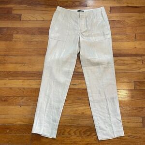 J. Crew Cream Metallic Linen Pants Tailored Linen